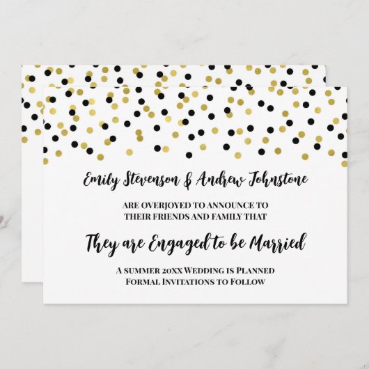 Faire-part Fiançailles de Confetti en or noir (Devant / Derrière)
