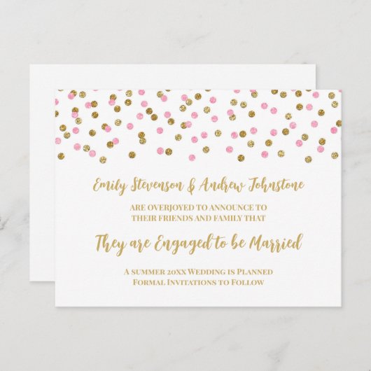 Faire-part Fiançailles de Confetti en or rose (Devant / Derrière)