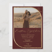 Faire-part Fiançailles de photos rouge bordeaux or (Devant)