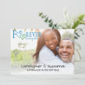 Faire-part Fiançailles FOREVER Blue Green Linked Hearts (Debout devant)