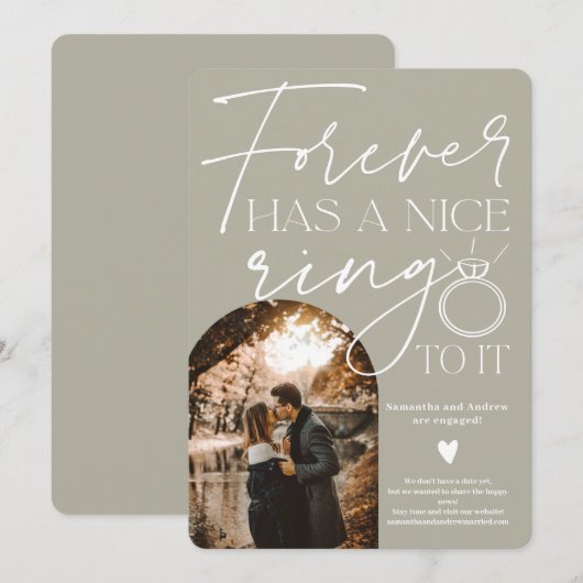 Faire-part Fiançailles gris vert pour chaque anneau (Devant / Derrière)