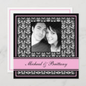 Faire-part Fiançailles Mariage damassé rose (Devant / Derrière)