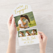 Faire-part Fiançailles Or Et Enregistrer La Date (Déchirure)
