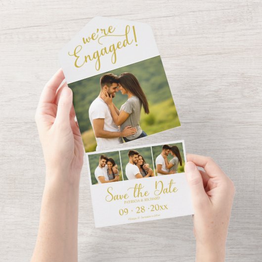 Faire-part Fiançailles Or Et Enregistrer La Date (Déchirure)