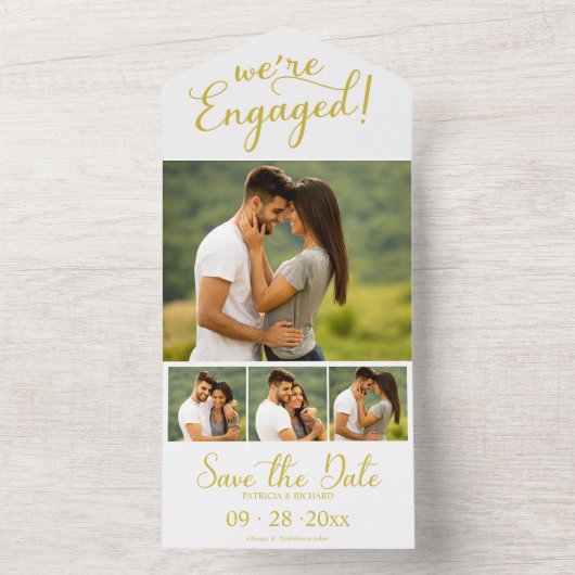 Faire-part Fiançailles Or Et Enregistrer La Date (À l'intérieur)