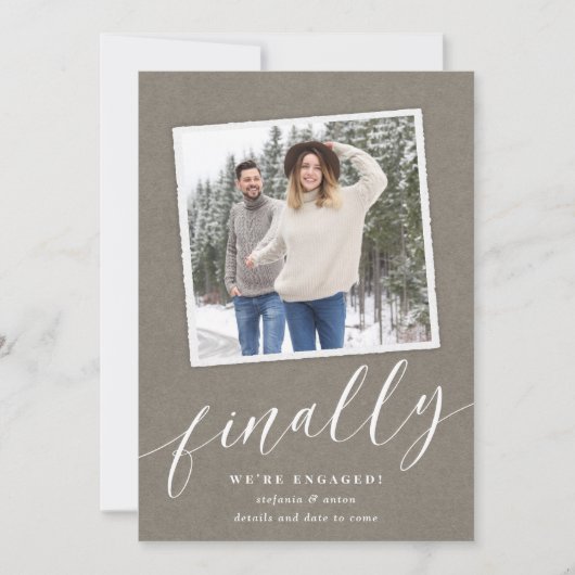 Faire-part Fiançailles photo d'instantané rustique (Devant)