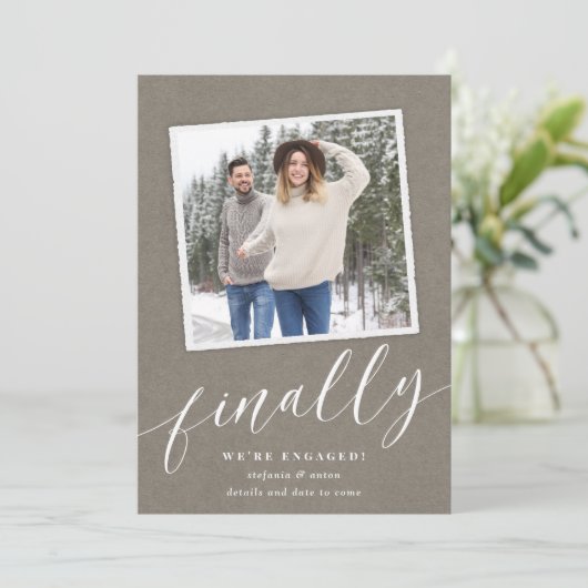 Faire-part Fiançailles photo d'instantané rustique (Debout devant)