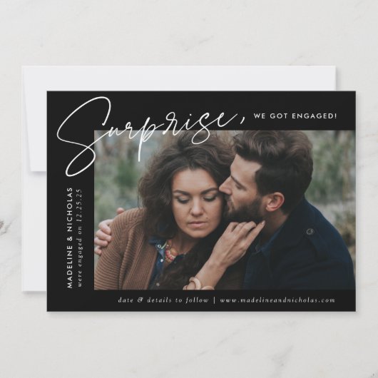 Faire-part Fiançailles photo moderne Black and White Surprise (Devant)