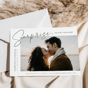 Faire-part Fiançailles photo moderne Surprise Dark Sage Scrip