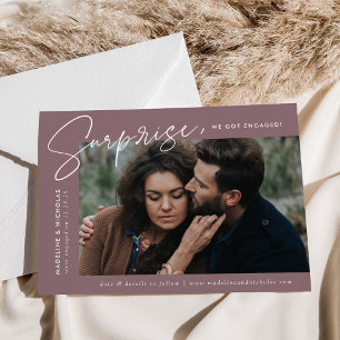 Faire-part Fiançailles photo moderne violet mauve surprise