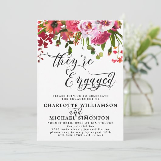 Faire-part Fiançailles rose et rouge (Debout devant)