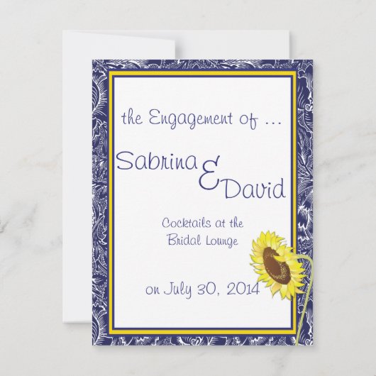 Faire-part Fiançailles Royal Blue and Yellow Sunflowers (Dos)