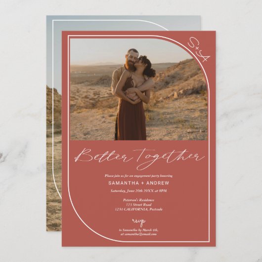 Faire-part Fiançailles simple photos en terre cuite (Devant / Derrière)