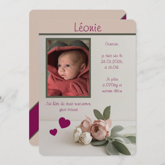 Faire-part Fille (Devant / Derrière)