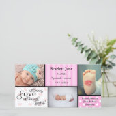 Faire-part Fille 3 Photo Collage-Faire-part de naissance (Debout devant)