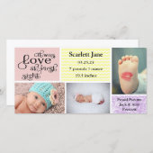 Faire-part Fille 3 Photo Collage-Faire-part de naissance (Devant / Derrière)