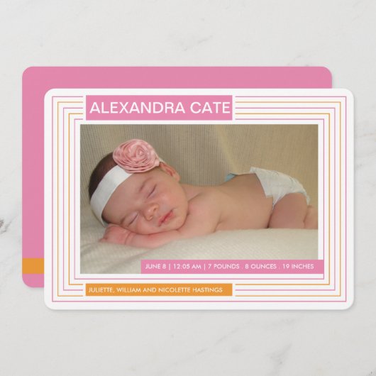 Faire-part fille à bandes (Devant / Derrière)