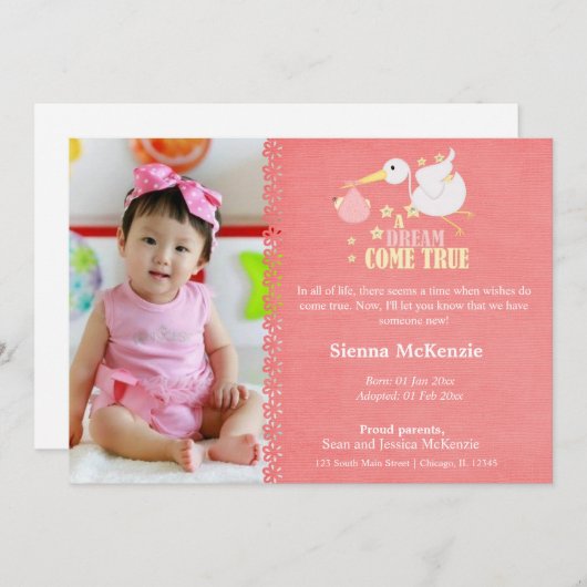 Faire-part fille adoption (Devant / Derrière)