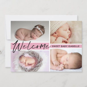 Faire-part Fille Bienvenue Douce Bébé Photo Collage Naissance