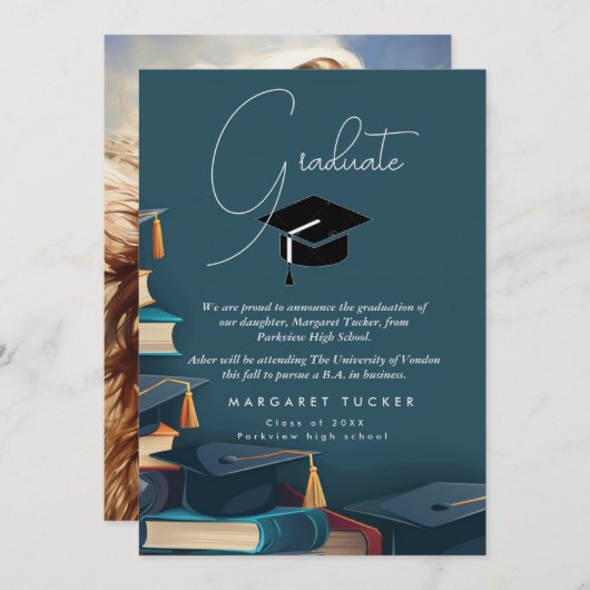 Faire-part Fille de diplôme I Casquette (Devant / Derrière)