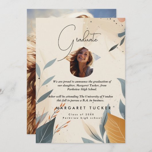 Faire-part Fille diplômée (Devant / Derrière)