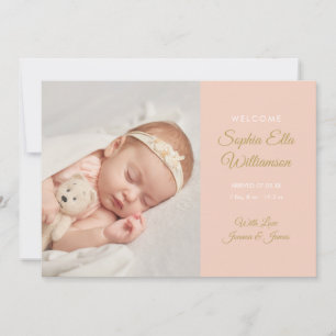Faire-part Fille Moderne Or Script Photo Naissance