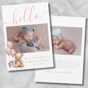 Faire-part Fille Nouveau-né Ours Naissance Photo Annonce Bébé