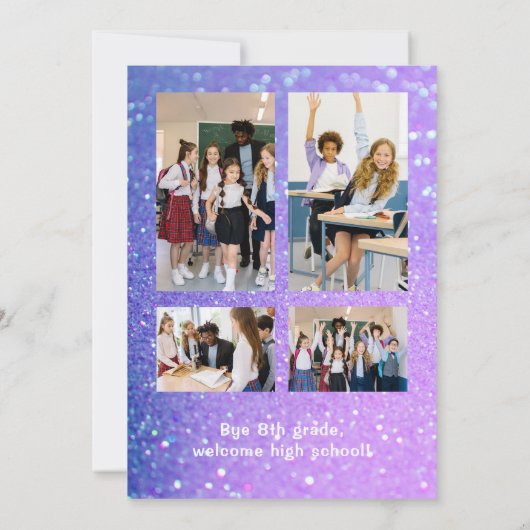 Faire-part Fille parties scintillant 5 photos collège 2022 di (Dos)