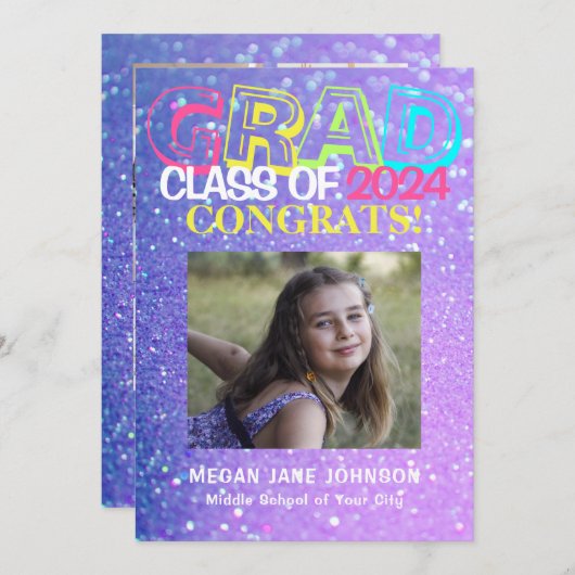 Faire-part Fille parties scintillant 5 photos collège 2022 di (Devant / Derrière)