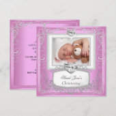 Faire-part Fille Rose Baptême Croix Blanche (Devant / Derrière)