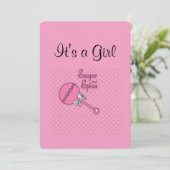 Faire-part Fille rose personnalisée (Debout devant)