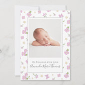 Faire-part Fille rose photo florale simple mignonne fantaisis (Devant)