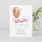 Faire-part Fille Teddy Bearly Wait Hot Air Balloon rose (Debout devant)