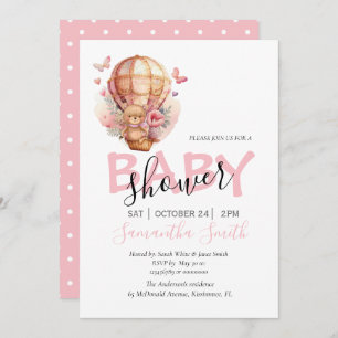 Faire-part Fille Teddy Bearly Wait Hot Air Balloon rose