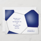 Faire-part Filles de soccer anniversaire bleu ballon de footb (Dos)