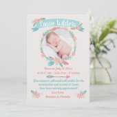 Faire-part Filles Photo Boho Feather Wreath Birth (Debout devant)