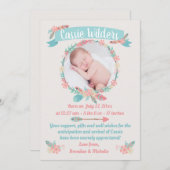 Faire-part Filles Photo Boho Feather Wreath Birth (Devant / Derrière)