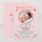 Faire-part Filles Photo Floral Wreath Baby Arrivée Merci (Devant / Derrière)