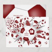 Faire-part Filles sport anniversaire marron ballon de footbal (Devant / Derrière)