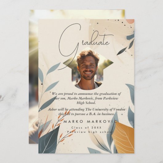 Faire-part Fils de diplôme (Devant / Derrière)