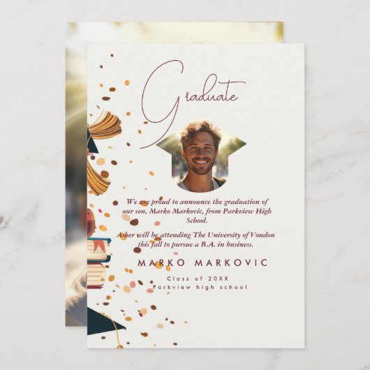 Faire-part Fils de diplôme I Rouge (Devant / Derrière)