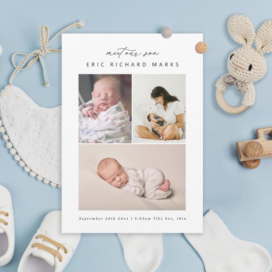 Faire-part Fils de naissance multi-photo simple