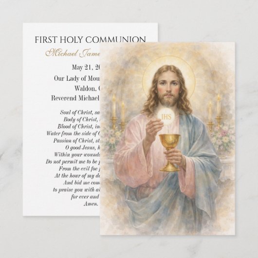 Faire-part First Communion Jesus Eucharist Keepsake Prayer (Devant / Derrière)