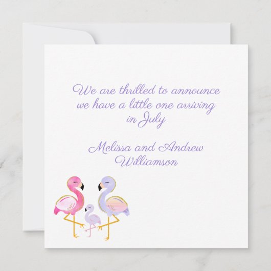 Faire-part Flamant rose Grossesse pourpre (Dos)