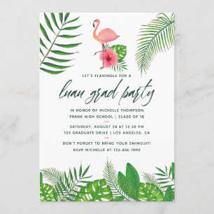 Faire-part Flamant rose rose Aquarelle tropicale Luau Graduat