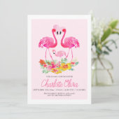 Faire-part Flamant rose rose Fleurs tropicales Nouveau bébé (Debout devant)