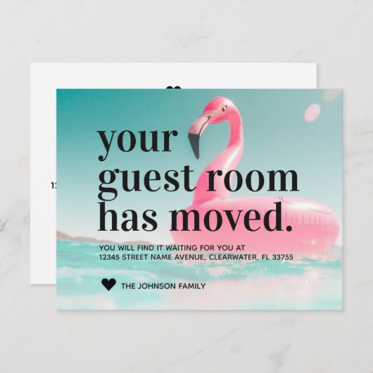 Faire-part Flamant rose rose tropical Changement d'adresse Dé (Devant / Derrière)