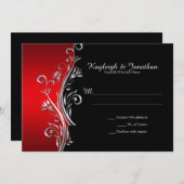 Faire-part Flèches ornées d'argent rouge et noir RSVP (Devant / Derrière)