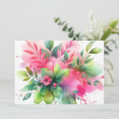 Faire-part Fleur botanique à l'aquarelle rose vert (Debout devant)