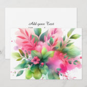 Faire-part Fleur botanique à l'aquarelle rose vert (Devant / Derrière)